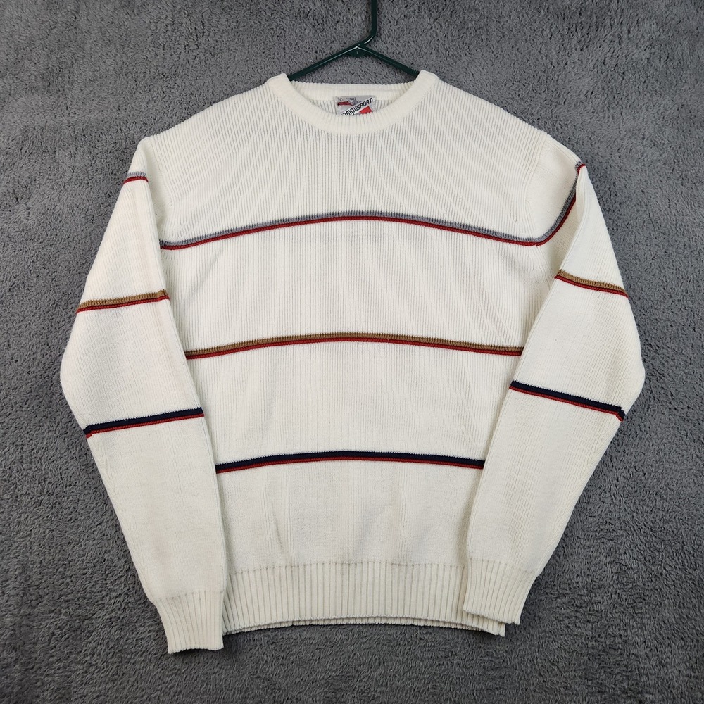 Vintage 90's Acrylic Crewneck Sweater Mens XL Striped Ribbed Preppy Academia